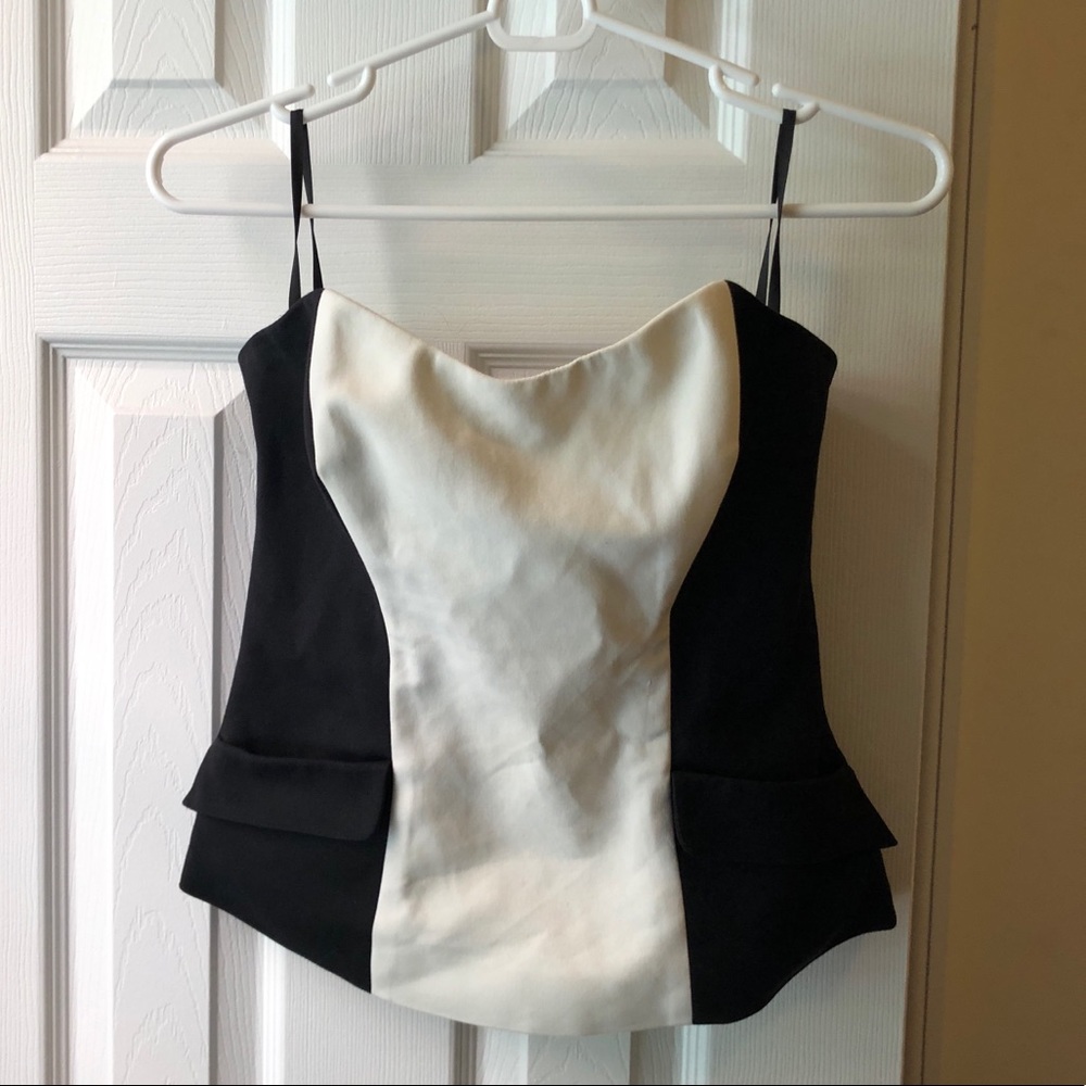 Black and white strapless corset top